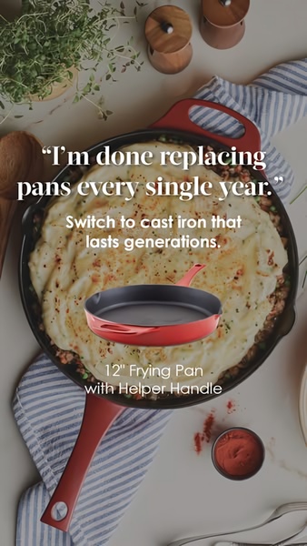 A high-contrast, text-heavy 9:16 creative that contrasts a customer's pain point with a long-term kitchen solution.
