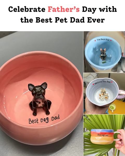 A 4:5 ratio ad showing a custom ceramic mug featuring a 3D-sculpted dog inside, highlighting personalization for pet owners.