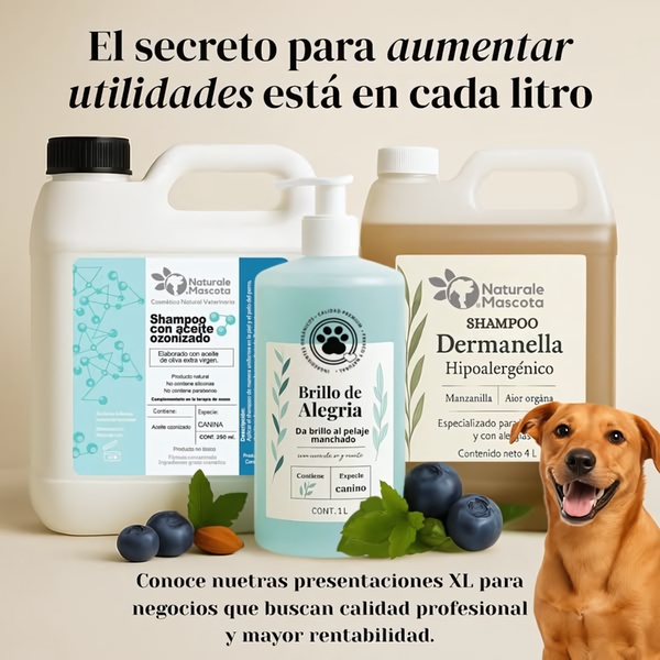This ad creative positions professional-grade pet shampoo as a strategic asset for business growth, highlighting value and bulk capacity.