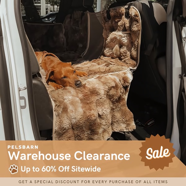 A promotional graphic for a pet car seat cover featuring a dog resting on a cozy, plush mat inside a vehicle.
