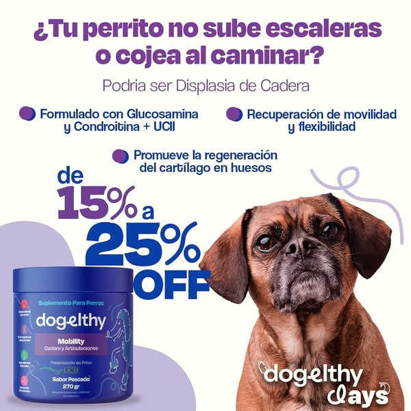 A high-conversion 1:1 square ad for a dog mobility supplement, featuring a direct pain-point hook and a clear promotional offer.