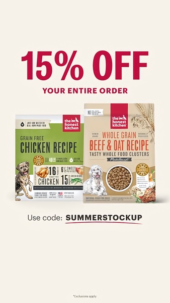 A clean, high-contrast promotional ad for dog food that highlights the product packaging and a clear discount incentive.