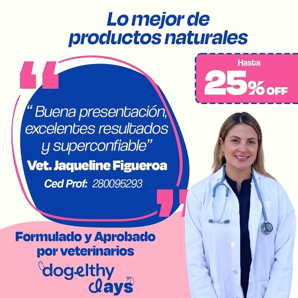 This ad creative utilizes a professional veterinarian's testimonial and professional credentials to build immediate trust for a natural dog supplement product.