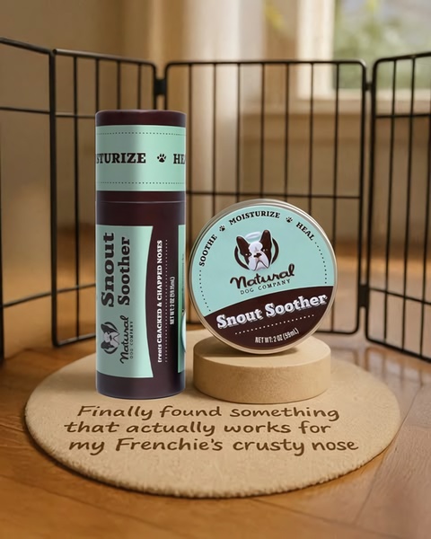dog nose balm, pet nose balm, snout soother, dog grooming balm, pet care balm, nose moisturizer, dog skincare, social proof, lifestyle, warm, trustworthy, brown, neutral