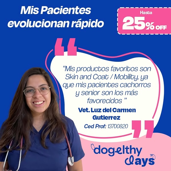 A square ad creative featuring a professional veterinarian providing a direct testimonial for dog health supplements, emphasizing speed of results and specific patient benefits.
