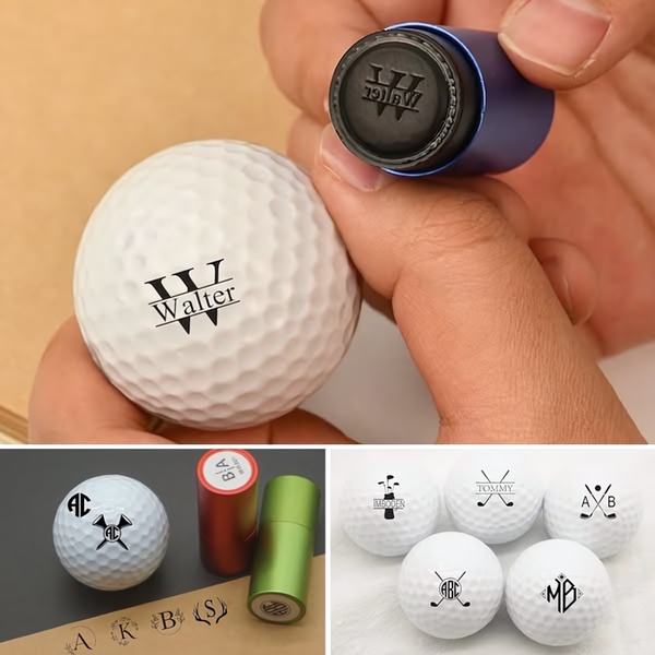 This ad demonstrates the application of a custom stamp on a golf ball, showcasing the brand's ability to create personalized sporting equipment.