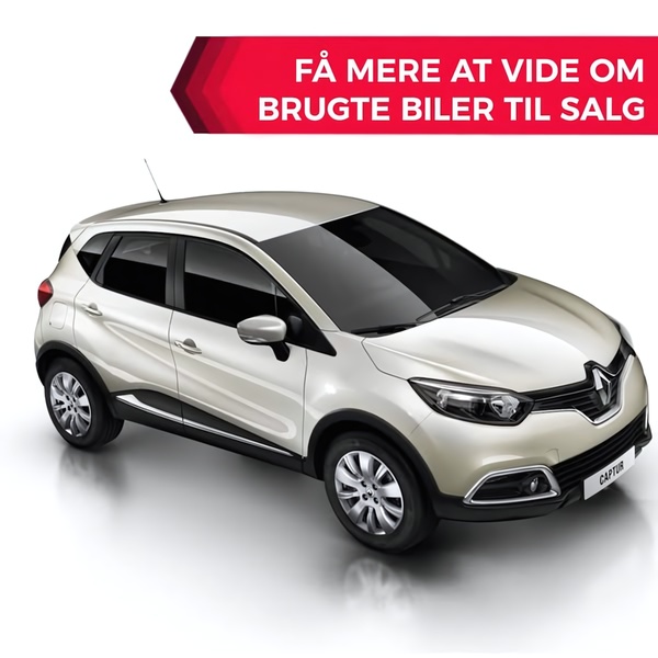 A clean, studio-lit shot of a Renault Captur against a plain white background, featuring a bold red call-to-action bar at the top.