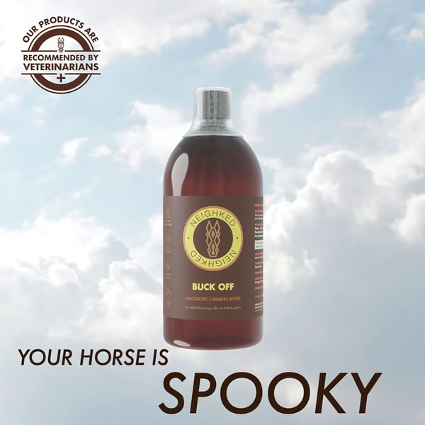 A clean, minimalist 1:1 square graphic featuring a single product bottle against a soft, bright sky background with a bold, problem-solving headline.