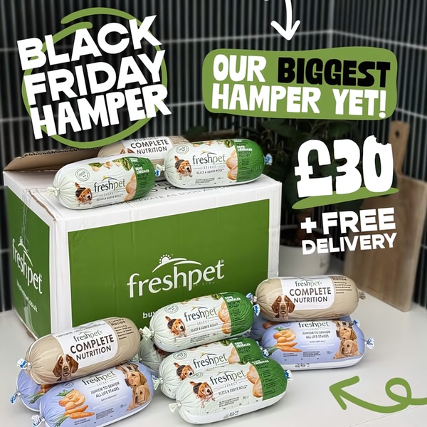 A high-conversion bundle offer featuring multiple rolls of pet food in a box, highlighting a specific price point and free delivery.