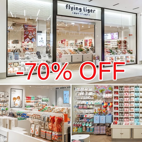 A high-contrast 1:1 creative showcasing a retail storefront with a bold -70% discount overlay to communicate immediate value.