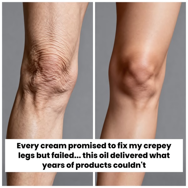 A split-screen comparison showing significant improvement in leg skin texture after using a specific oil versus failing cream alternatives.