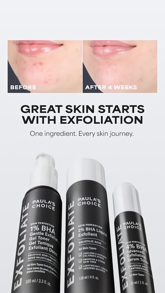 exfoliating toner, bha toner, chemical exfoliant, facial toner, skincare serum, acid toner, skin exfoliator, social proof, product launch, minimalist, trustworthy, fresh, neutral, black