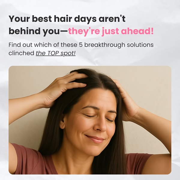 A square-format static ad for a hair growth product utilizing an empathetic user-focused hook combined with a promise of breakthrough results.