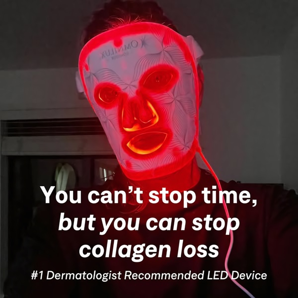 led face mask, light therapy mask, facial led device, red light therapy, skincare device, anti-aging mask, led beauty device, product launch, social proof, lifestyle, bold, trustworthy, red, neutral