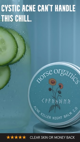 acne treatment, night balm, skincare balm, acne balm, face treatment, skin balm, acne cream, social proof, brand awareness, minimalist, fresh, calm, blue, green