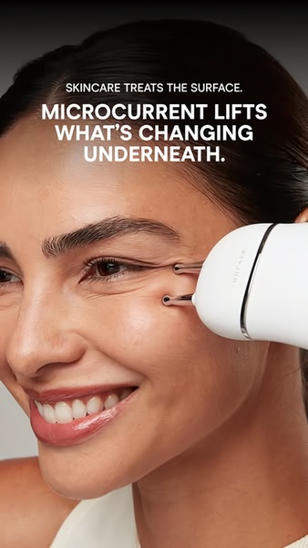 microcurrent device, facial toning device, skin lifting tool, beauty device, facial massager, anti-aging device, skincare tool, product launch, brand awareness, lifestyle, fresh, trustworthy, neutral