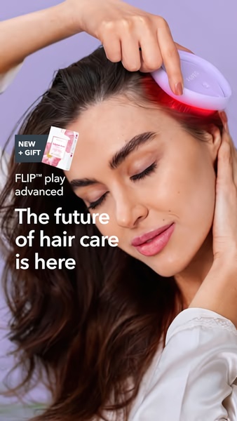 This static creative showcases a person using a red-light scalp massager with a clear value proposition and a promotional gift offer.