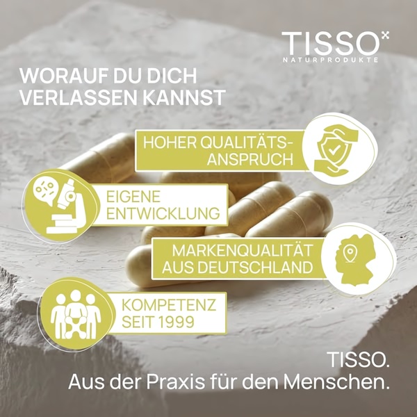 A 1:1 static ad creative featuring dietary supplement capsules on a textured background with four clear, icon-based trust pillars.