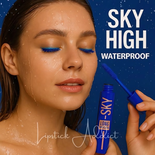 mascara, eye makeup, waterproof mascara, long mascara, blue mascara, product launch, brand awareness, editorial, luxurious, bold, blue, neutral