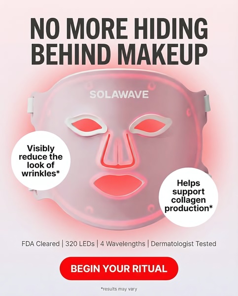 led face mask, light therapy mask, red light mask, facial led device, led skincare mask, light therapy device, led beauty mask, product launch, brand awareness, minimalist, fresh, trustworthy, pink, red