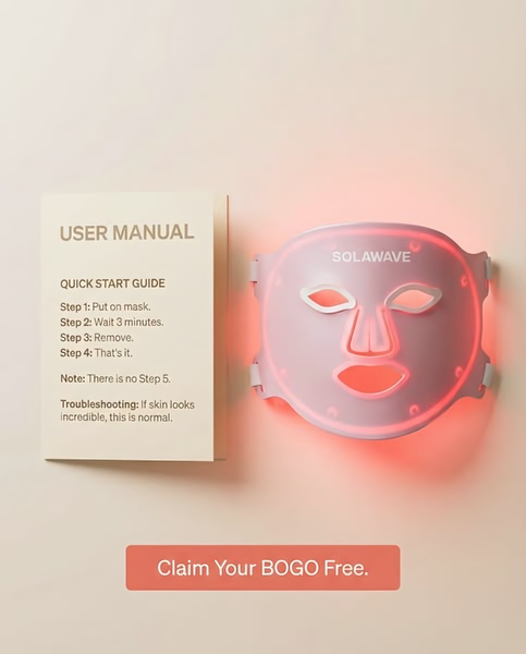 led face mask, light therapy mask, red light mask, facial light device, led skincare mask, phototherapy mask, beauty light mask, product launch, minimalist, trustworthy, neutral, red