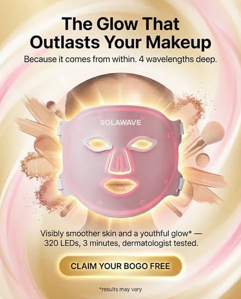 led face mask, light therapy device, facial treatment mask, skincare device, beauty mask, anti-aging mask, led therapy mask, product launch, free shipping, minimalist, modern typography, luxurious, fresh, gold, pink, neutral