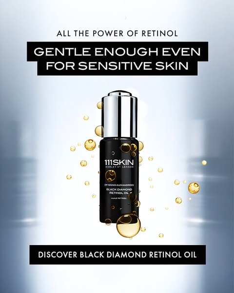 retinol oil, face oil, anti aging serum, skincare oil, retinol treatment, facial serum, beauty oil, product launch, brand awareness, minimalist, luxurious, trustworthy, neutral, black, gold