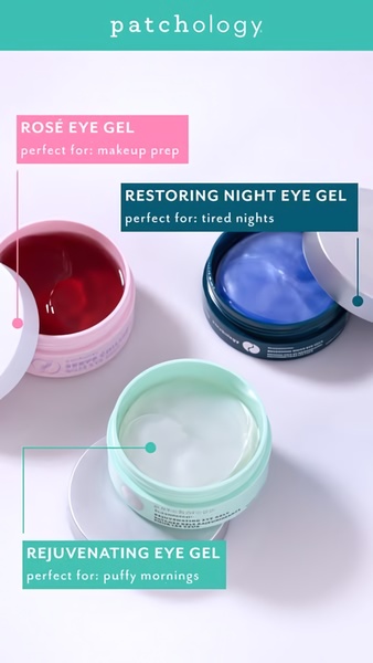 eye gel, eye cream, under eye treatment, eye care, skincare gel, eye moisturizer, anti-aging cream, product launch, flat lay, fresh, calm, green, pink, blue