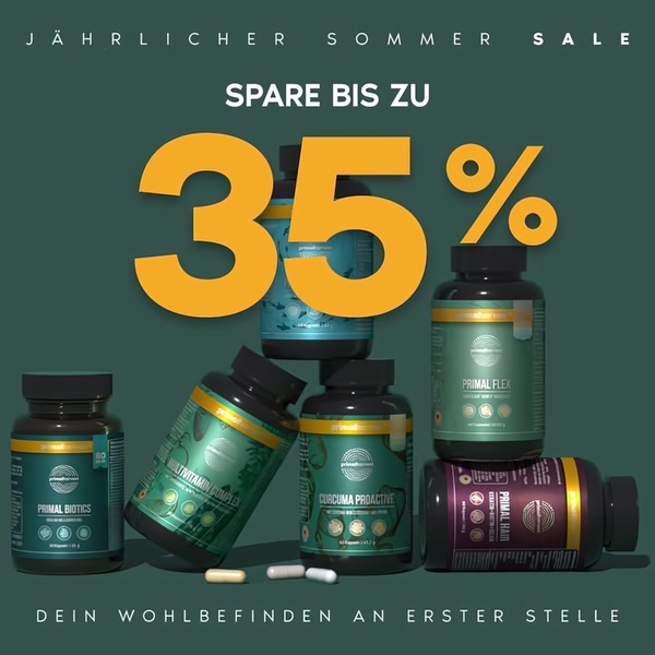 A 1:1 square ad featuring multiple supplement bottles centered under a bold 35% discount highlight, emphasizing a seasonal wellness promotion.