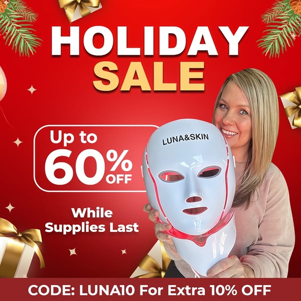 led face mask, light therapy mask, facial light device, led skincare mask, phototherapy mask, beauty light mask, led facial treatment, sale promotion, limited time deal, lifestyle, energetic, warm, red, gold, christmas