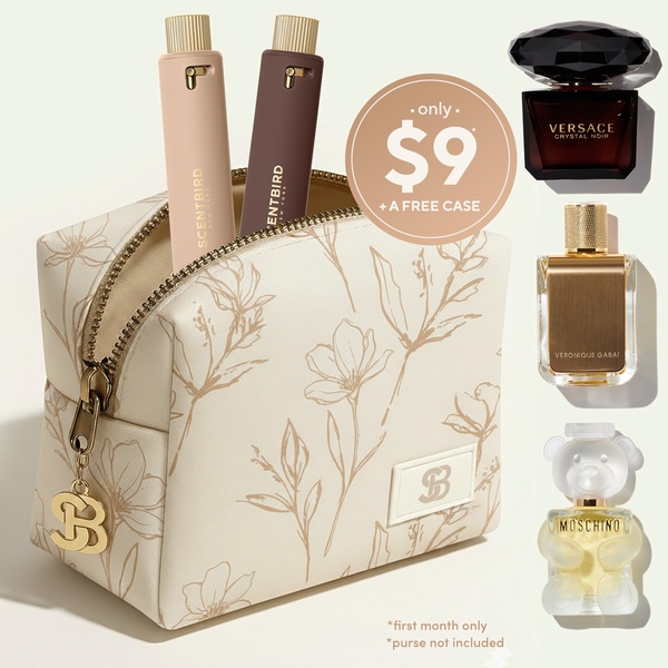 perfume subscription, fragrance box, perfume samples, scent subscription, fragrance discovery, perfume service, beauty subscription, bundle offer, limited time deal, minimalist, luxurious, warm, neutral, gold