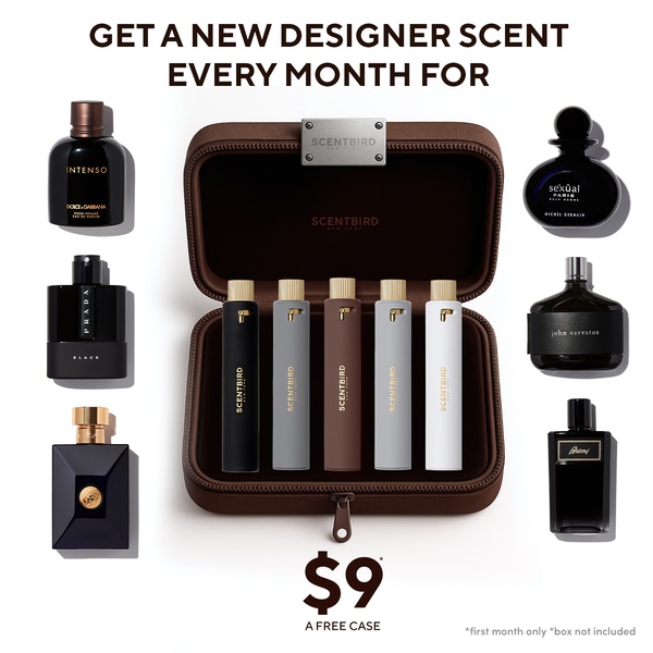 fragrance subscription, perfume subscription, cologne subscription, scent subscription, fragrance service, perfume service, cologne samples, bundle offer, brand awareness, minimalist, luxurious, brown, neutral, black