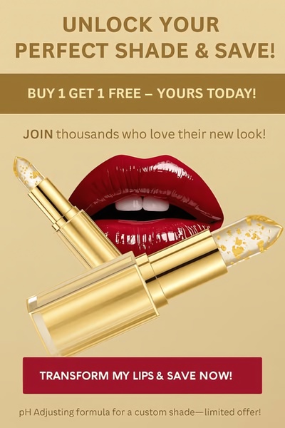 lipstick, lip color, lip makeup, cosmetics, beauty products, sale promotion, limited time deal, minimalist, luxurious, bold, gold, red, neutral