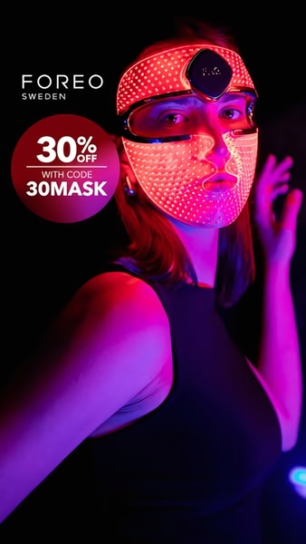 led face mask, light therapy mask, facial led device, red light therapy mask, skincare mask, beauty device, face treatment mask, sale promotion, lifestyle, bold, luxurious, red, purple
