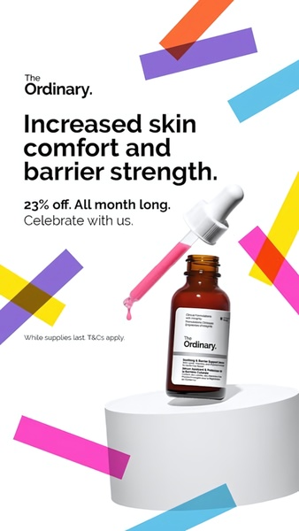 skincare serum, face serum, skin treatment, beauty serum, facial serum, skincare product, skin barrier serum, sale promotion, modern typography, playful, energetic, purple, orange, pink