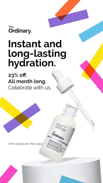 facial serum, skincare serum, hydrating serum, face treatment, skincare product, beauty serum, moisturizing treatment, sale promotion, modern typography, energetic, playful, purple, orange, yellow