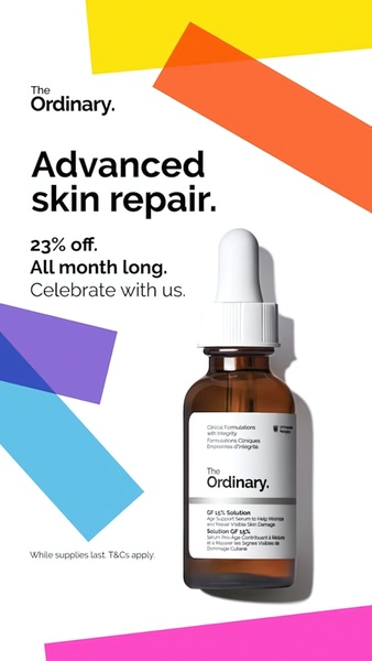 facial serum, skin serum, face treatment, skincare serum, anti-aging serum, skin repair serum, facial oil, sale promotion, modern typography, bold, energetic, yellow, orange, purple