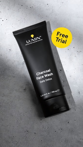 face wash, facial cleanser, charcoal face wash, daily cleanser, detox face wash, face scrub, skincare cleanser, product launch, minimalist, trustworthy, neutral, yellow
