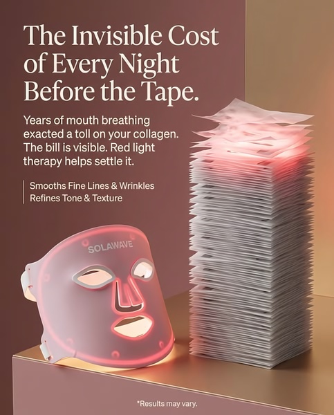 led face mask, light therapy mask, red light therapy, facial light device, led skincare mask, phototherapy mask, beauty light mask, product launch, brand awareness, minimalist, modern typography, luxurious, trustworthy, brown, red