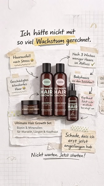 A high-performing 9:16 ad creative using a handwritten, journal-style aesthetic to present the Hair Growth Set as an accessible solution to common hair concerns.
