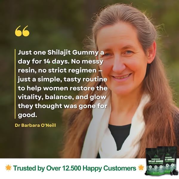 A square-format static ad featuring an authority-led testimonial that highlights the simplicity and benefits of using Shilajit Gummies.