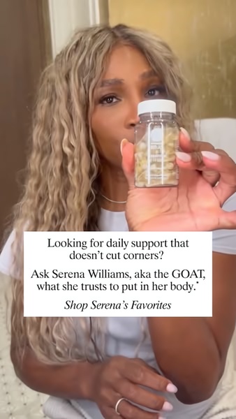 A 9:16 portrait video frame featuring a celebrity holding a bottle of daily supplements to build instant authority and trust.
