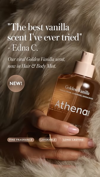 hair mist, body mist, hair spray, fragrance mist, scented spray, hair fragrance, vanilla mist, new arrival, social proof, lifestyle, warm, luxurious, brown, gold