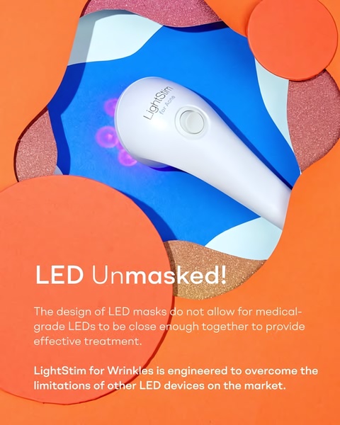 led therapy device, light therapy tool, skincare device, anti-aging device, facial treatment device, led mask alternative, wrinkle treatment device, product launch, brand awareness, modern typography, bold, energetic, orange, blue