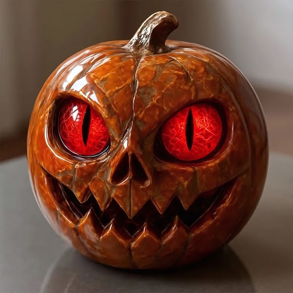 A high-contrast hero shot of a carved pumpkin with glowing red eyes and a menacing expression, designed for seasonal engagement.