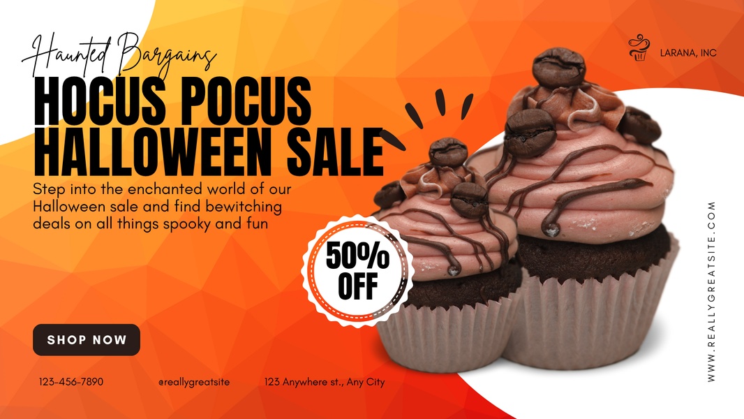 cupcakes, chocolate cupcakes, dessert cupcakes, bakery treats, sweet treats, chocolate desserts, baked goods, sale promotion, minimalist, playful, energetic, orange, brown, halloween