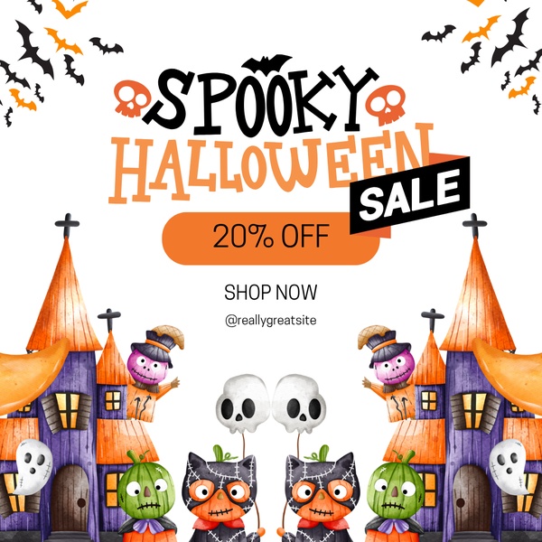 A festive, themed promotional graphic featuring a 20% discount offer framed with holiday-specific illustrations.