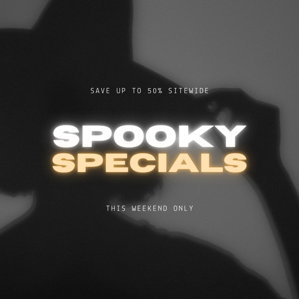 A high-contrast sale graphic utilizing a mysterious silhouette and bold typography to drive immediate weekend engagement.