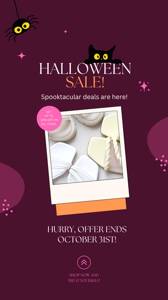 A 9:16 vertical social ad featuring a limited-time Halloween discount on stylish sandals with a clean, festive aesthetic.