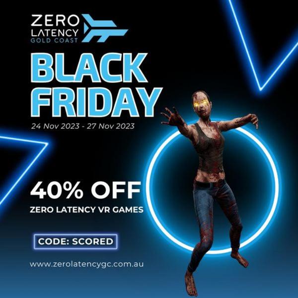A high-energy, square-format Black Friday promotion featuring a zombie character to highlight VR game discounts.